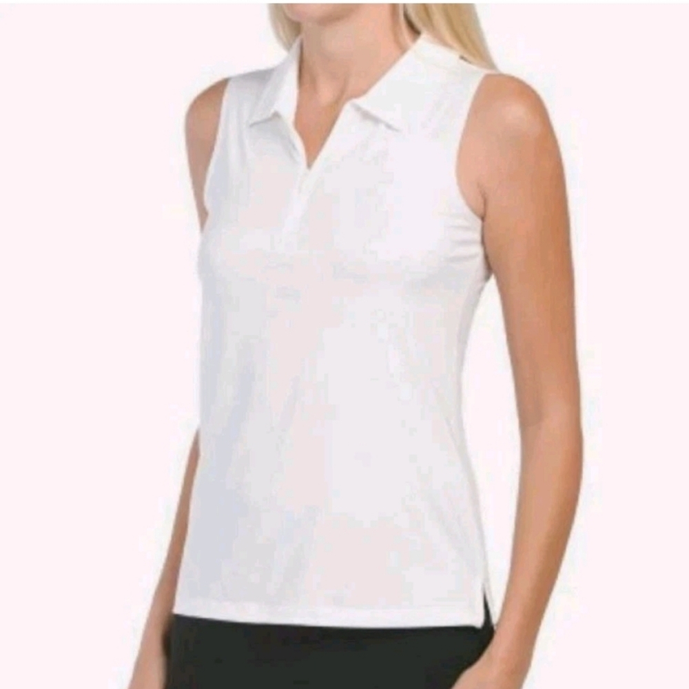 NWT Tommy Bahama Sleeveless 1/4 Zip Golf Polo Active Stretch Size M Ivory UPF 50